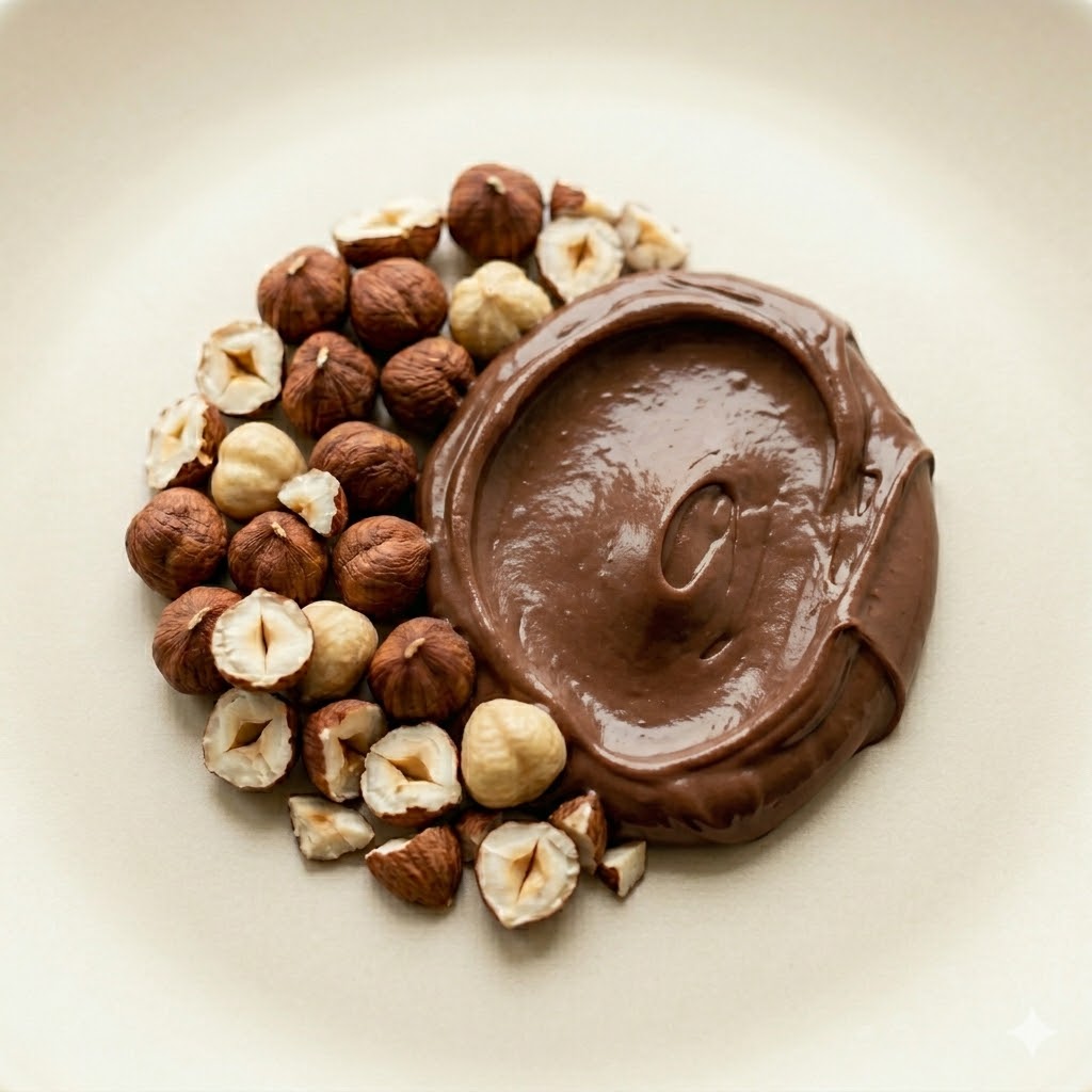 Hazelnuts with chocolate hazelnut spread